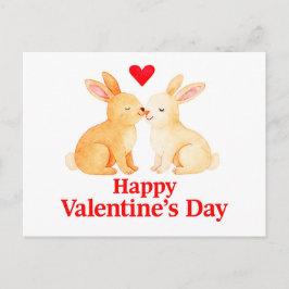 Two Rabbits with Heart – Valentine’s Day Illustrat ポストカード
