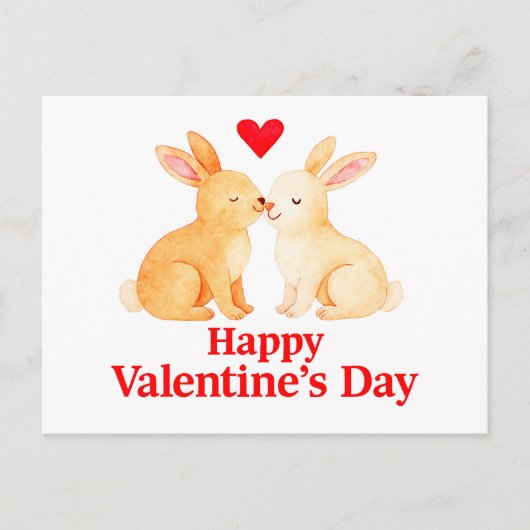 Two Rabbits with Heart – Valentine’s Day Illustrat ポストカード (正面)