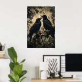 Two Ravens In Moody Floral Forest Printable, Crow ポスター (ホームオフィス)