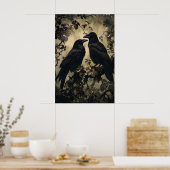 Two Ravens In Moody Floral Forest Printable, Crow ポスター (キッチン)