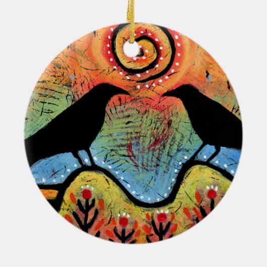 Two Ravens Sit and Reflect Couples セラミックオーナメント (裏面)