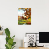 Two Red And White Deer In The Forest ポスター (ホームオフィス)