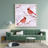 Two Red Cardinals | Watercolor Painting ポスター