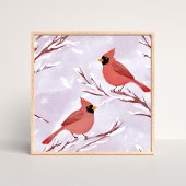 Two Red Cardinals | Watercolor Painting ポスター