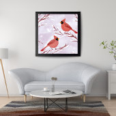 Two Red Cardinals | Watercolor Painting ポスター