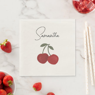 Two Red Cherries Illustration | 可愛いフルーツアート スタンダードランチョンナプキン