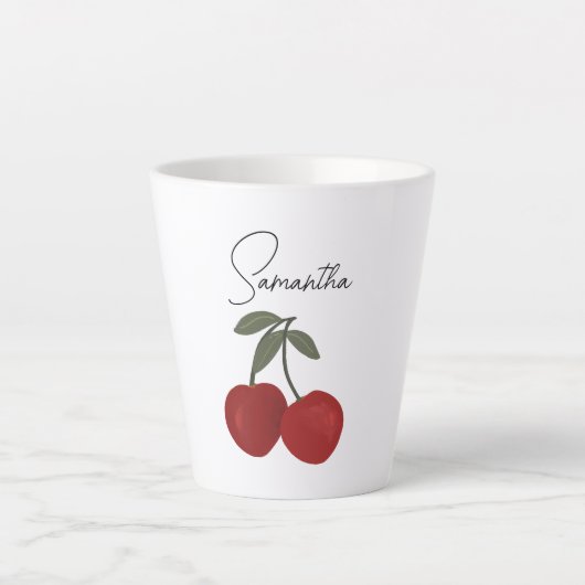 Two Red Cherries Illustration | Cute Fruit Art カフェラテマグ (正面)