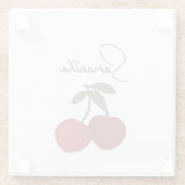 Two Red Cherries Illustration | Cute Fruit Art  ガラスコースター (裏面)