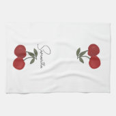 Two Red Cherries Illustration | Cute Fruit Art  キッチンタオル (横)