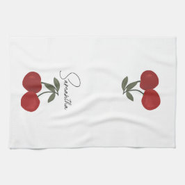 Two Red Cherries Illustration | Cute Fruit Art  キッチンタオル