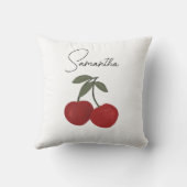 Two Red Cherries Illustration | Cute Fruit Art  クッション (裏面)