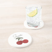 Two Red Cherries Illustration | Cute Fruit Art コースター (側面)