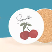 Two Red Cherries Illustration | Cute Fruit Art  コースター