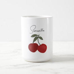 Two Red Cherries Illustration | Cute Fruit Art  コーヒーマグカップ