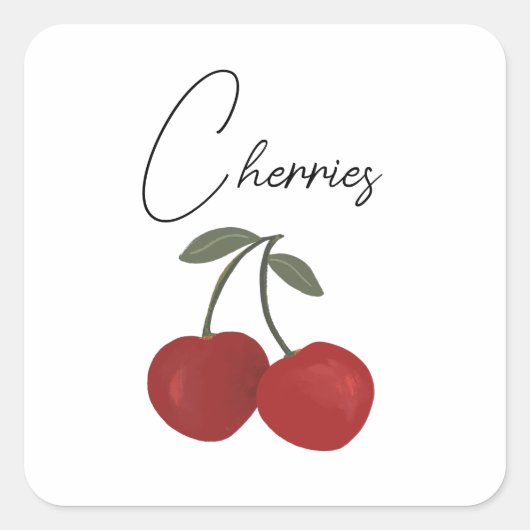 Two Red Cherries Illustration | Cute Fruit Art  スクエアシール (正面)