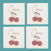 Two Red Cherries Illustration | Cute Fruit Art ストーンコースター