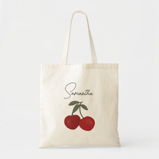 Two Red Cherries Illustration | Cute Fruit Art  トートバッグ (正面)