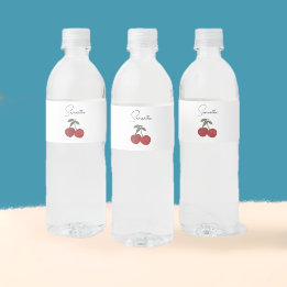 Two Red Cherries Illustration | Cute Fruit Art  ペットボトルラベル