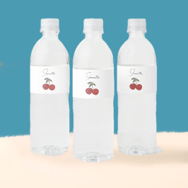 Two Red Cherries Illustration | Cute Fruit Art  ペットボトルラベル