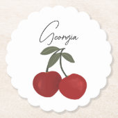Two Red Cherries Illustration | Cute Fruit Art  ペーパーコースター (正面)