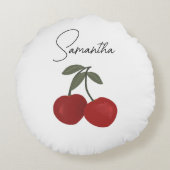 Two Red Cherries Illustration | Cute Fruit Art  ラウンドクッション (裏面)