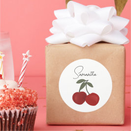 Two Red Cherries Illustration | Cute Fruit Art  ラウンドシール