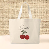 Two Red Cherries Illustration | Cute Fruit Art  ラージトートバッグ