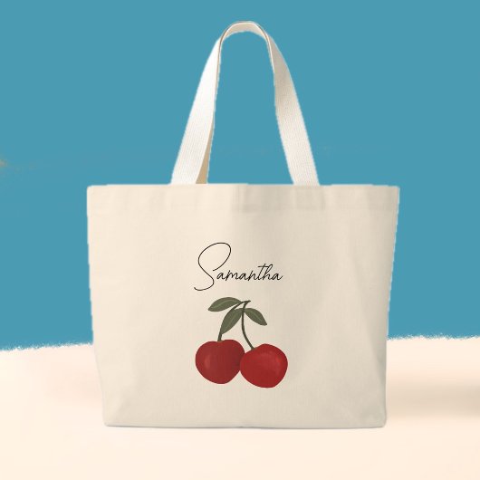 Two Red Cherries Illustration | Cute Fruit Art  ラージトートバッグ