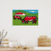Two Red Cows Grazing Mid-Century Matchbox Label ポスター (キッチン)