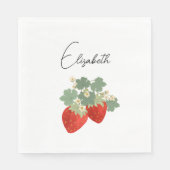 Two Red Strawberries with Leaves & Flowers | Fruit スタンダードランチョンナプキン (正面)