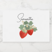 Two Red Strawberries with Leaves & Flowers | Fruit スパークリングワインラベル (シングルラベル)