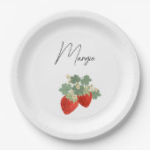 Two Red Strawberries with Leaves & Flowers | Fruit ペーパープレート (正面)