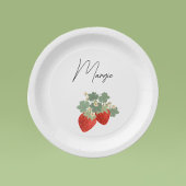 Two Red Strawberries with Leaves & Flowers | Fruit ペーパープレート