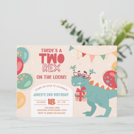 Two Rex Birthday Invitation. Dino 2nd Invite. Prin 招待状 (スタンド正面)