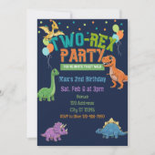 Two-Rex Party Dinosaur 2nd Birthday 招待状 (正面)