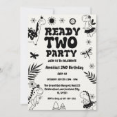 Two Rex Ready dinosaur, girl Second Birthday Party 招待状 (正面)