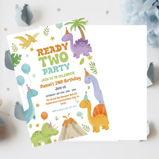Two Rex Ready Two Party, Boy Second Birthday Party 招待状