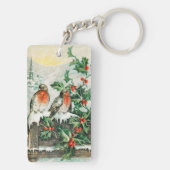 Two robins on a fence in the snow キーホルダー (裏面)