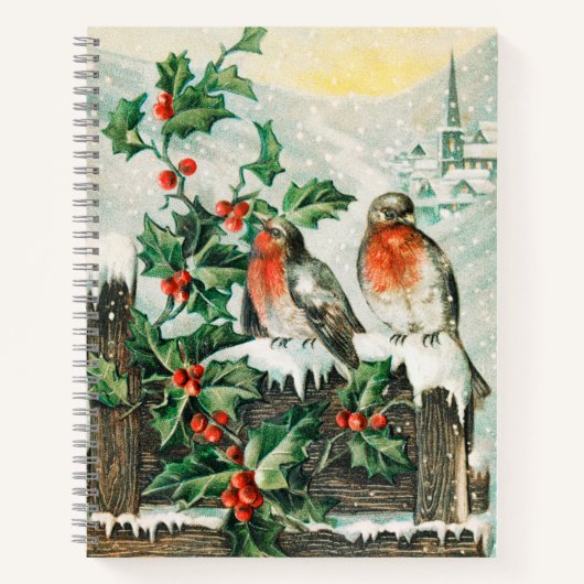 Two robins on a fence in the snow ノートブック (正面)