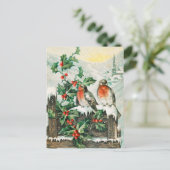 Two robins on a fence in the snow ポストカード (スタンド正面)