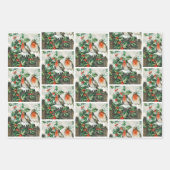 Two robins on a fence in the snow ラッピングペーパーシート (正面)