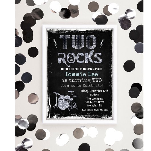 Two Rocksロックスタードラムセット2歳の誕生日招待状 招待状