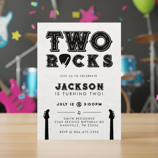 Two Rocks Guitar Pick 2nd Birthday Party 招待状