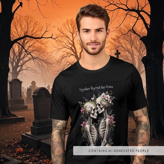 Two Romantic Gothic Human Skeletons Embracing トライブレンドTシャツ