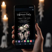 Two Romantic Gothic Human Skeletons Embracing 招待状