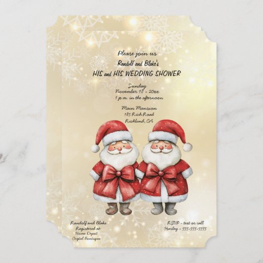 Two Santas His and His Wedding Shower Invitation シーズンカード (正面/裏面)