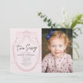 Two Sassy Pink Tiara & Bow Girl Photo 2nd Birthday 招待状 (スタンド正面)