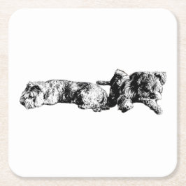 Two Schnauzers – Ink Art Dog Coaster スクエアペーパーコースター