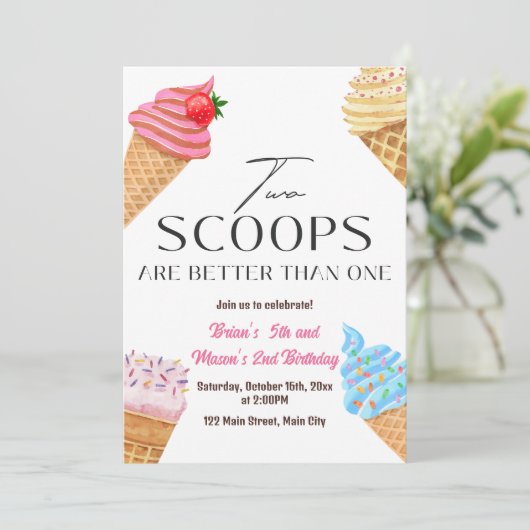 Two Scoops Are Better Than One Birthday Party 招待状 (スタンド正面)