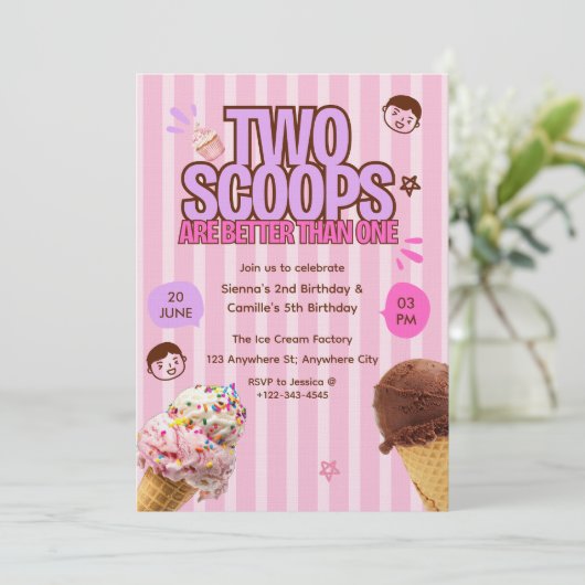 Two Scoops are Better Than One Ice Cream Birthday  招待状 (スタンド正面)